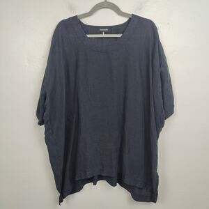 Eskandar Linen Tunic Top Womens One Size Black Oversized Relaxed Fit‎ Lagenlook